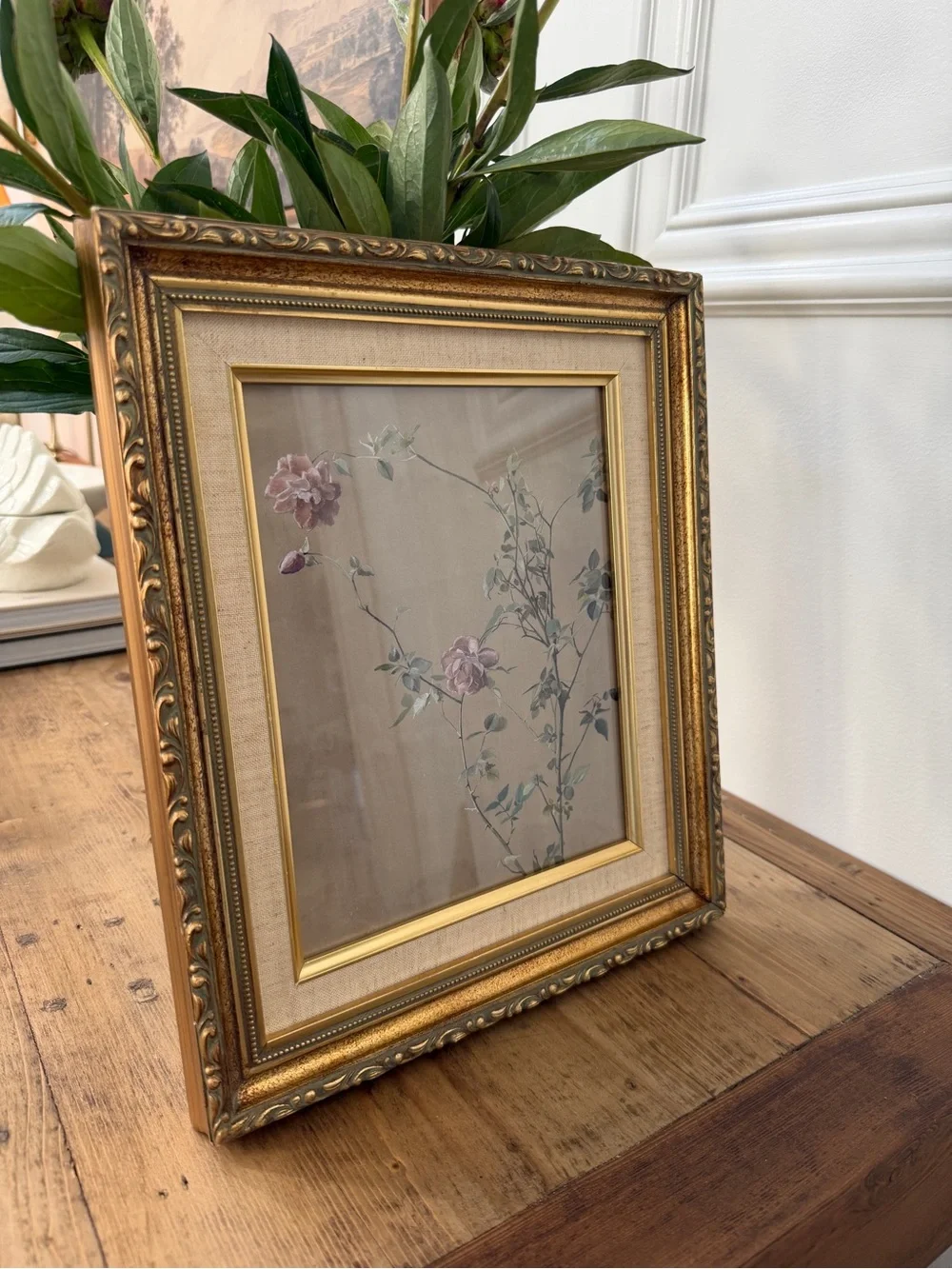 Classic Gold Ornate Frame with Pink Floral Artwork print